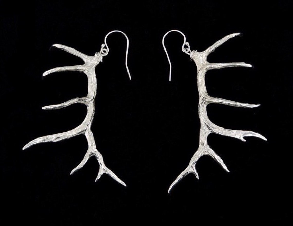 Large Sterling Silver Elk Antler Dangle Earrings image 1