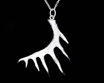 Large Sterling Silver White Tail Deer Antler Pendant or Necklace (Optional Chain)