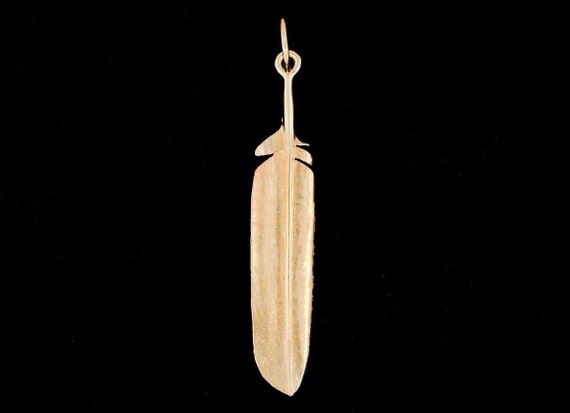Solid Gold Eagle Feather Pendant: Hand-Finished 14k Yellow Gold