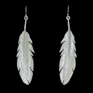 Large Sterling Silver Raven Feather Dangle Earrings