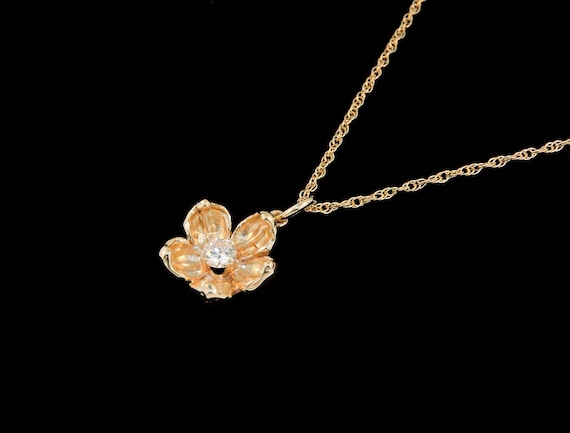 14k Yellow Gold and .25ct SI1 G Diamond Apple Blossom Flower