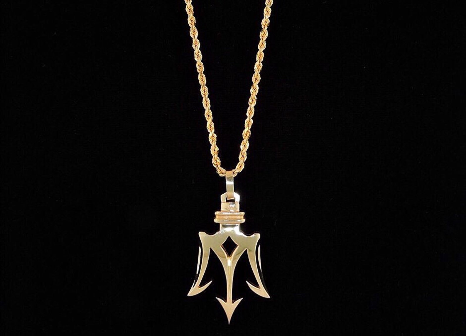 Solid 18k Yellow Gold Trident of Poseidon Pendant Only chain - Etsy