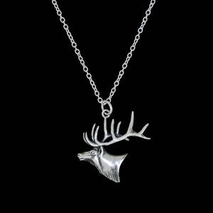 Small Sterling Silver Bull Elk Head Pendant or Necklace (Optional Chain)