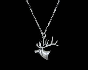 Small Sterling Silver Bull Elk Head Pendant or Necklace (Optional Chain)