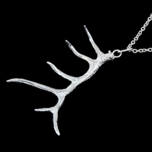 Medium Elk Antler Solid Sterling Silver Pendant or Necklace  (Optional Chain)