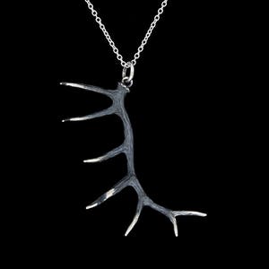 Oxidized Sterling Silver Large Elk Antler Pendant or Necklace (Optional Chain)