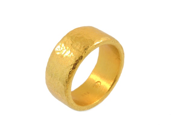 Buy 24K Solid Gold Hammered Stacker Ring with Solitaire Diamond by  Prehistoric Works | elk & HAMMER