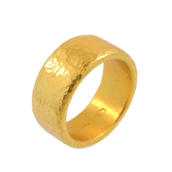 Solid 1 Troy ounce 24k Pure Gold Hammered Finish Ring.