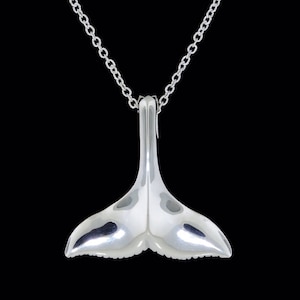 Large Sterling Silver Polished Whale Tail Pendant or Necklace (Optional Chain)