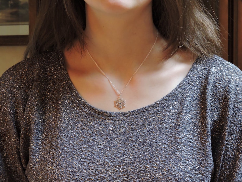 Optional Chain Sterling Silver High Polished Snowflake with .05ct Blue Diamond Center Pendant or Necklace