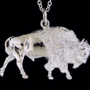 Sterling Silver American Bison Pendant or Necklace  (Optional Chain)