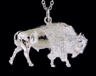 Sterling Silver American Bison Pendant or Necklace  (Optional Chain)
