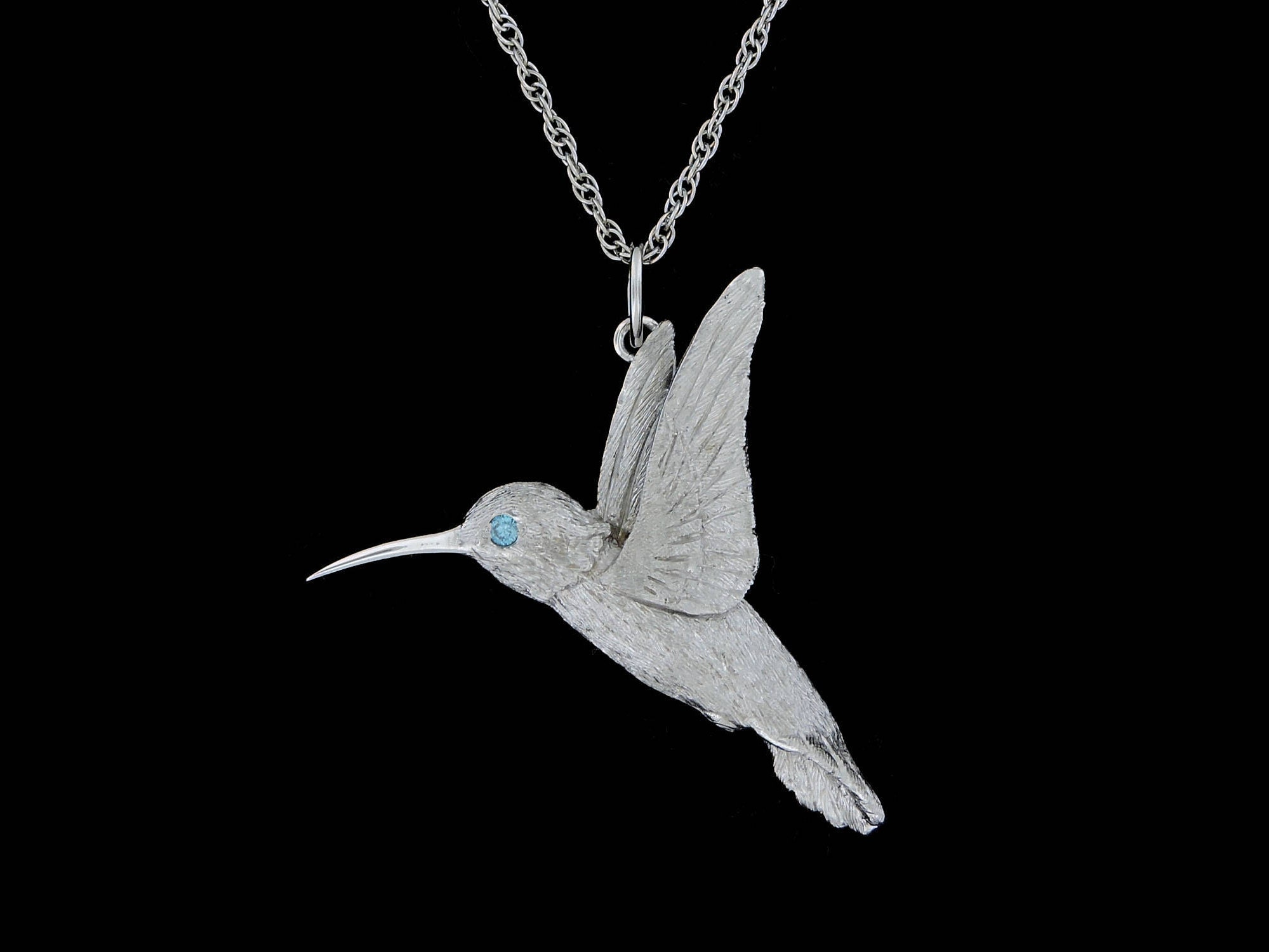 Small 14k White Gold Hummingbird with Blue Diamond Eye Pendant or Necklace Optional Chain Etsy
