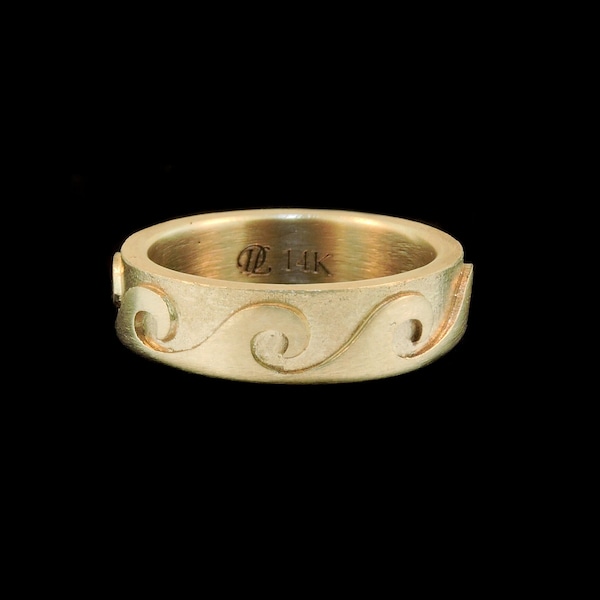Satin Finished 14K Yellow Gold Stylized Wave Silhouette Ring