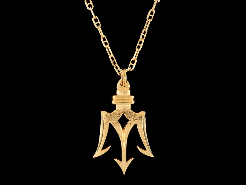Large 14k Yellow Gold Poseidon's Trident Pendant or Necklace (Optional Chain) image 2