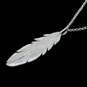 Large Raven Feather 14k White Gold Pendant or Necklace (Optional Chain)