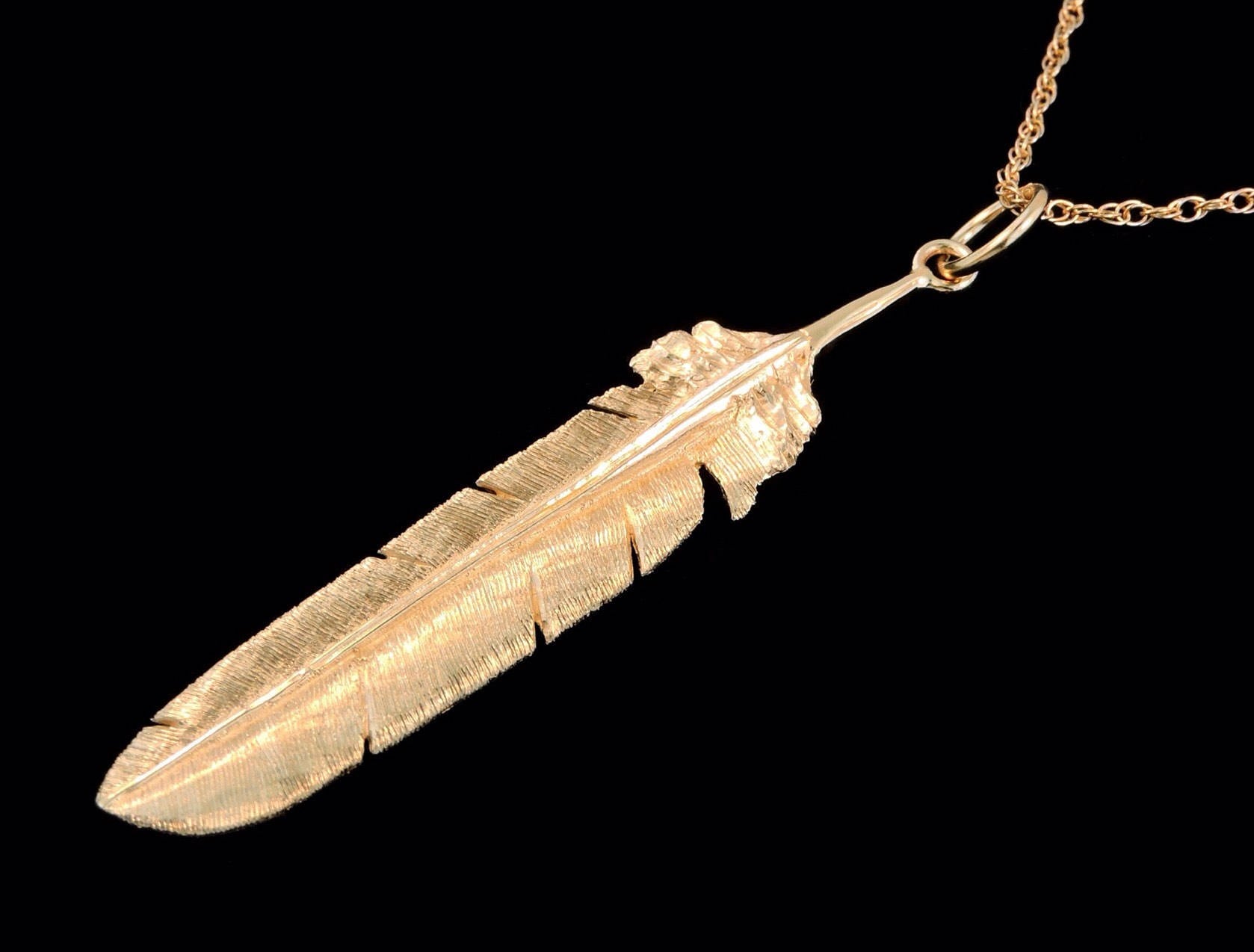 14k Yellow Gold Golden Eagle Feather Pendant or Necklace Etsy