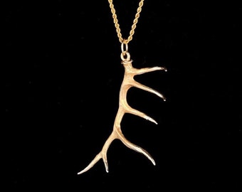 Medium 14k Yellow Gold Elk Antler Pendant or Necklace (Optional Chain)