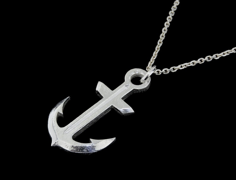 Optional Chain Medium Sterling Silver Burred Finish Anchor Pendant