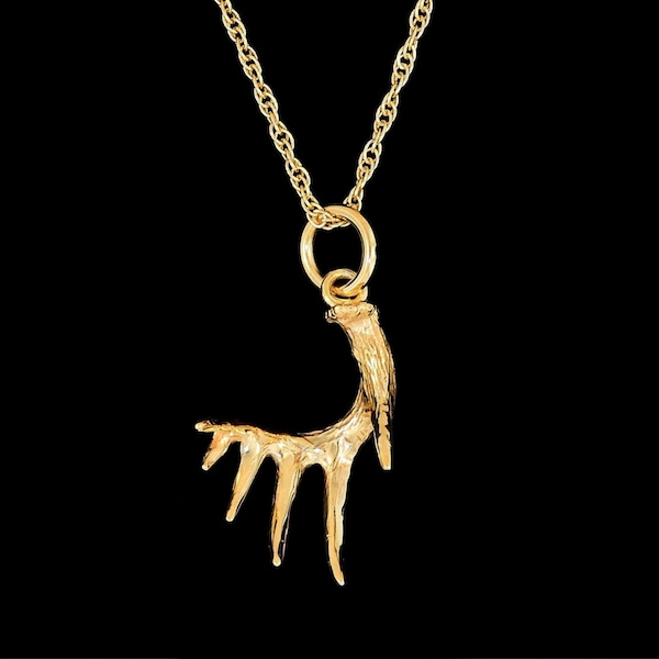 Small 14k Yellow Gold or White Gold White Tail Deer Antler Shed Pendant or Necklace (Optional Chain)