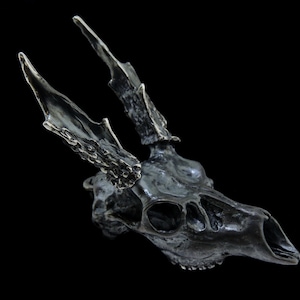 Oxidized Black Sterling Silver Spike Buck Skull Pendant or Necklace (Optional Chain)