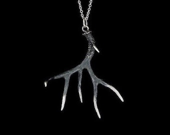 Oxidized Sterling Silver Mule Deer Antler Necklace (Optional Chain)