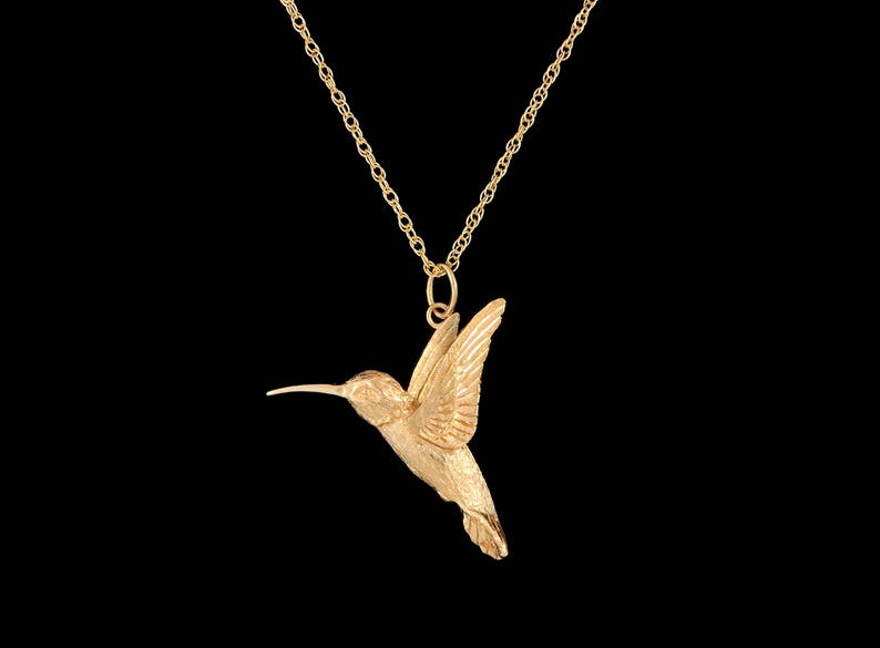 Small 14k Yellow Gold Hummingbird Pendant or Necklace Etsy