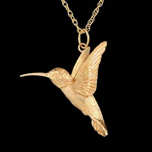 Small 14k Yellow Gold Hummingbird Pendant or Necklace (Optional Chain)