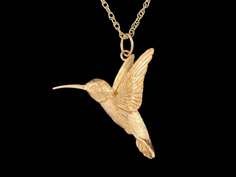 Small 14k Yellow Gold Hummingbird Pendant or Necklace Etsy