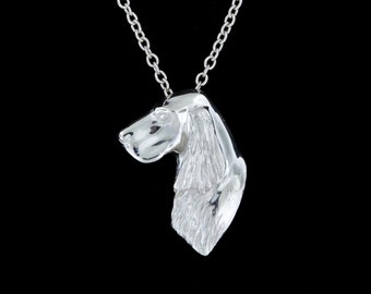 Sterling Silver English Setter Head Study Pendant or Necklace  (Optional Chain)