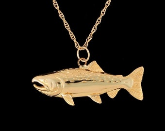 14k Yellow Gold High Polished Chinook Salmon Pendant or Necklace (Optional Chain)