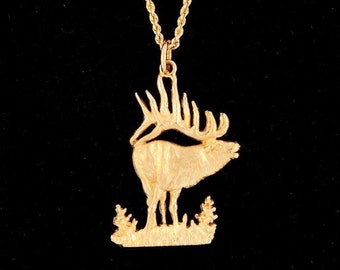 14k Yellow Gold Bugling Bull Elk Pendant or Necklace (Optional Chain)