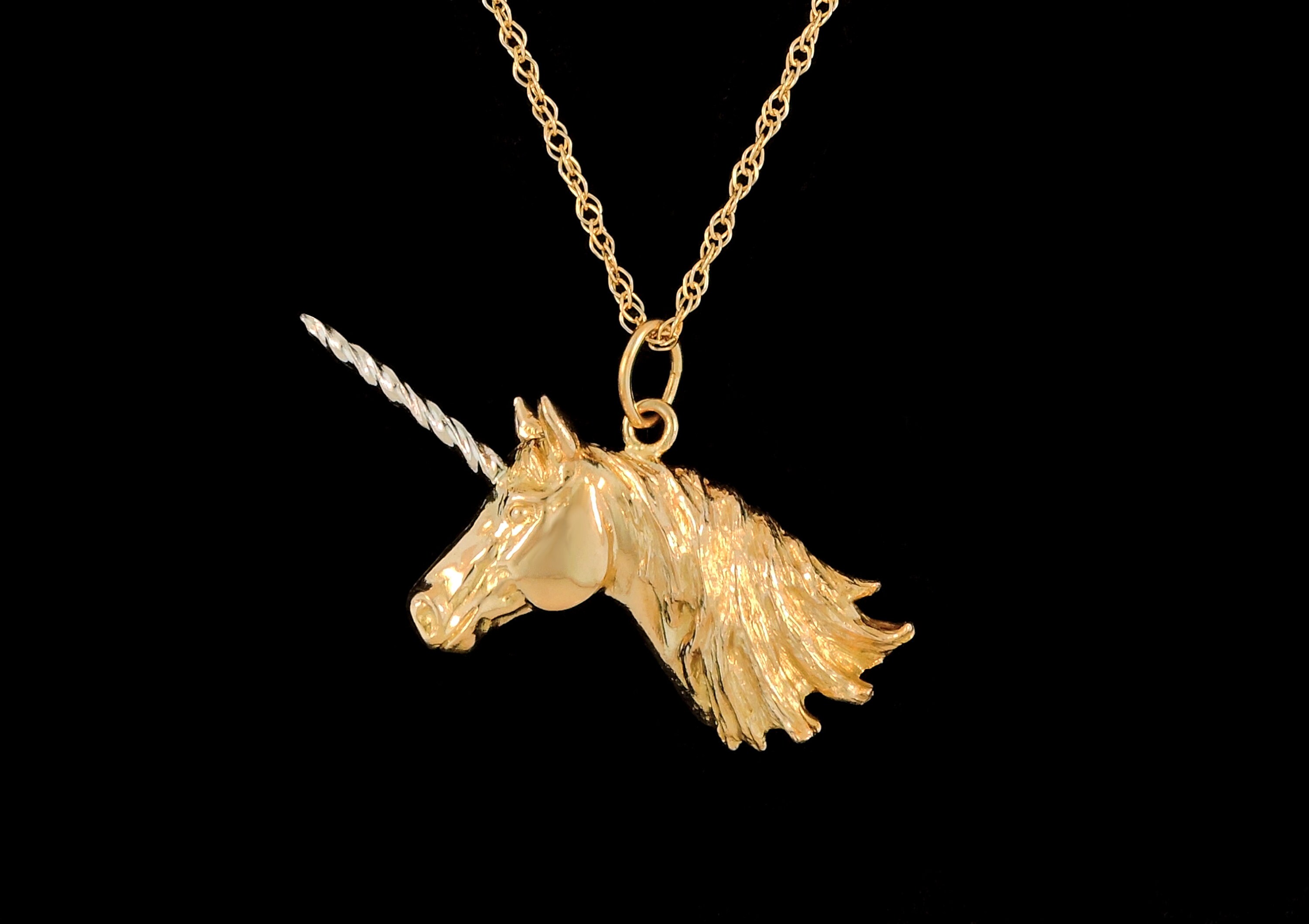 14k Yellow and White Gold Unicorn Pendant or Necklace optional