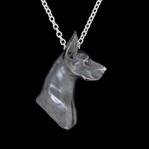Sterling Silver Oxidized Finish American Great Dane Head Study Pendant or Necklace (Optional Chain)