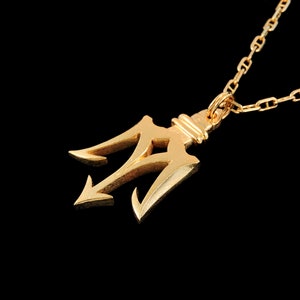 Large 14k Yellow Gold Poseidon's Trident Pendant or Necklace (Optional Chain) image 3