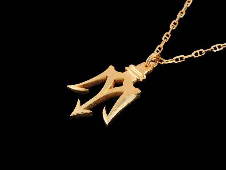 Large 14k Yellow Gold Poseidon's Trident Pendant or Necklace (Optional Chain) image 3
