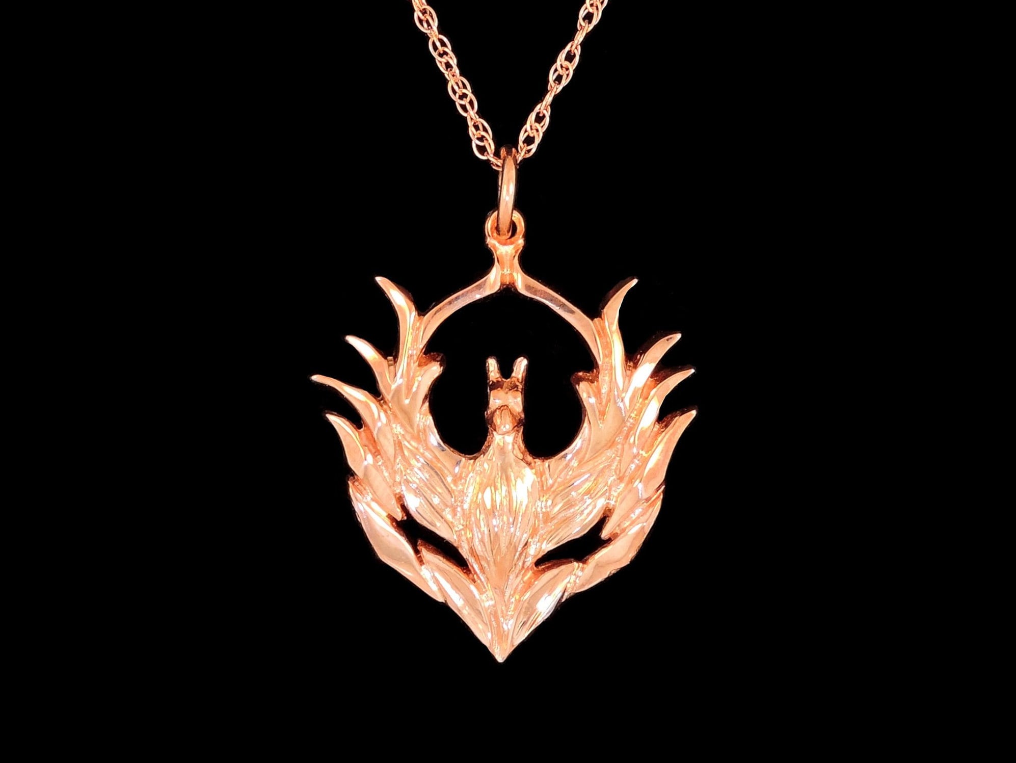 Small 14k Rose Gold Phoenix Pendant or 
