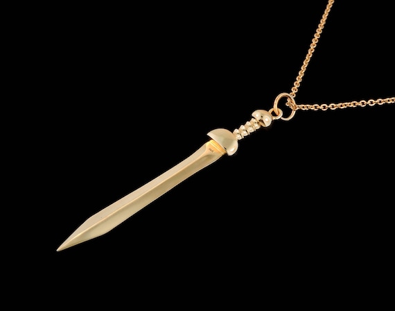 Solid 14k Yellow Gold Roman Gladius Sword Pendant or Necklace (Optional Chain)