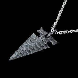 Small Sterling Silver Black Oxidized Obsidian Style Arrowhead Pendant or Necklace (Optional Chain)