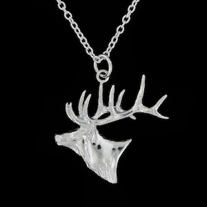 Small Sterling Silver Bull Elk Head Pendant (Optional Chain)