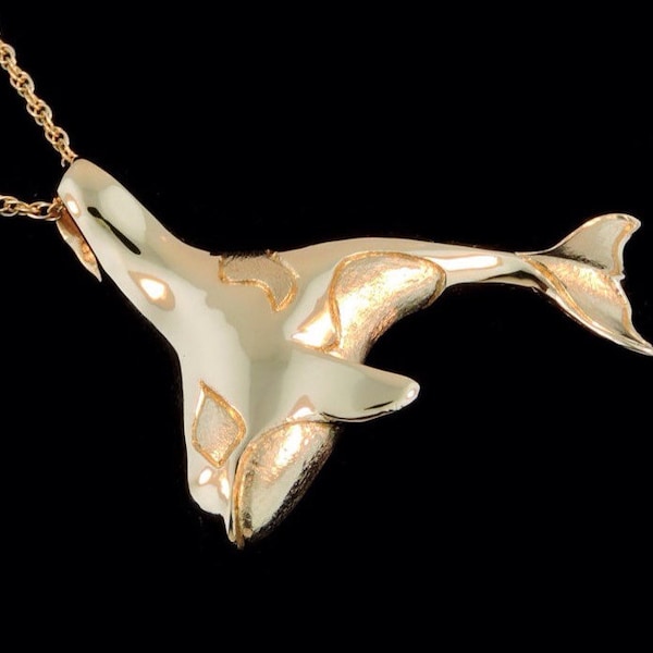 14k Yellow Gold Orca Whale Pendant or Necklace (Optional Chain)