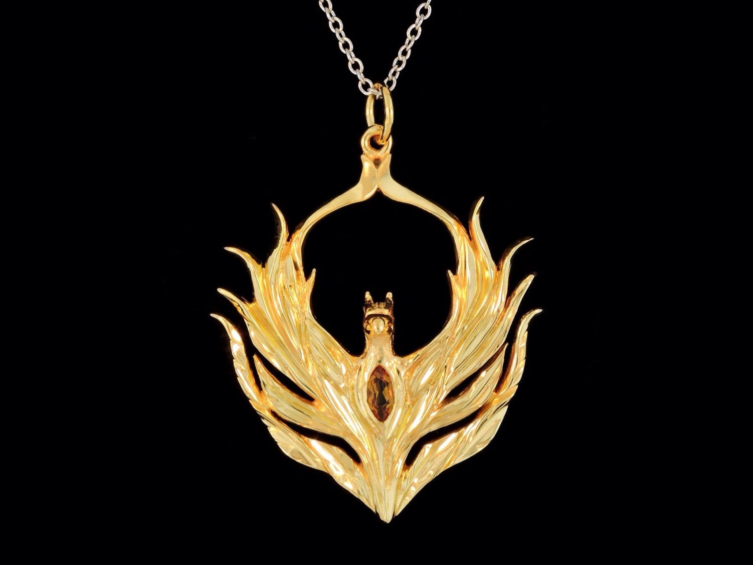 Sterling Silver Phoenix Pendant with Genuine Marquise Citrine Etsy