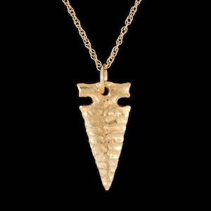 Small 14k Yellow Gold Obsidian Style Arrowhead Pendant or Necklace (Optional Chain)