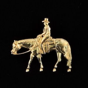 14k Yellow Gold Western Pleasure Style Rider Pin Brooch image 1