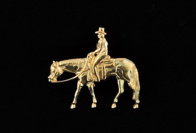 14k Yellow Gold Western Pleasure Style Rider Pin Brooch image 1