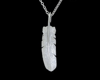 Solid Platinum 950 Hawk Tail Feather Pendant or Necklace (Optional Chain)