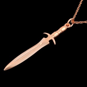 Solid 14K Rose Gold Satin Finish Short Sword Pendant or Necklace (Optional Chain)