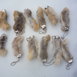 Lucky Rabbit&#39;s Foot genuine rabbit&#39;s feet key chains qty 12 one dozen for good luck