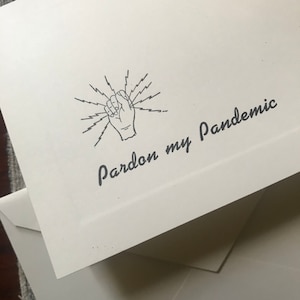 Pardon my Pandemic LETTERPRESS Covid Pandemie Corona Virus all occasion karte qty 3 mit passenden Umschlägen