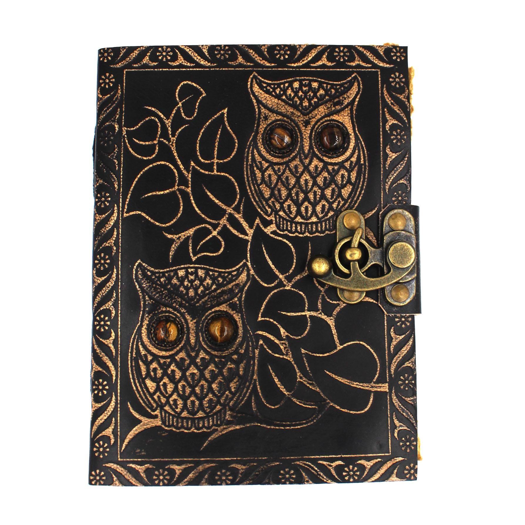 Owl Embossed Leather Journal: Antique Deckle Edge Paper, Book of Shadows